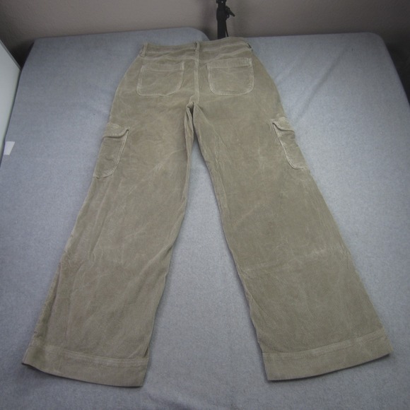 American Pants Women 8 Olive Green Super High Rise Baggy Wide Leg Corduroy Cargo - Picture 3 of 15